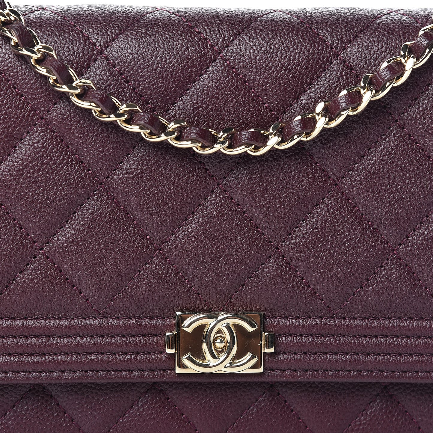 Caviar Quilted Boy Wallet On Chain WOC Dark Purple