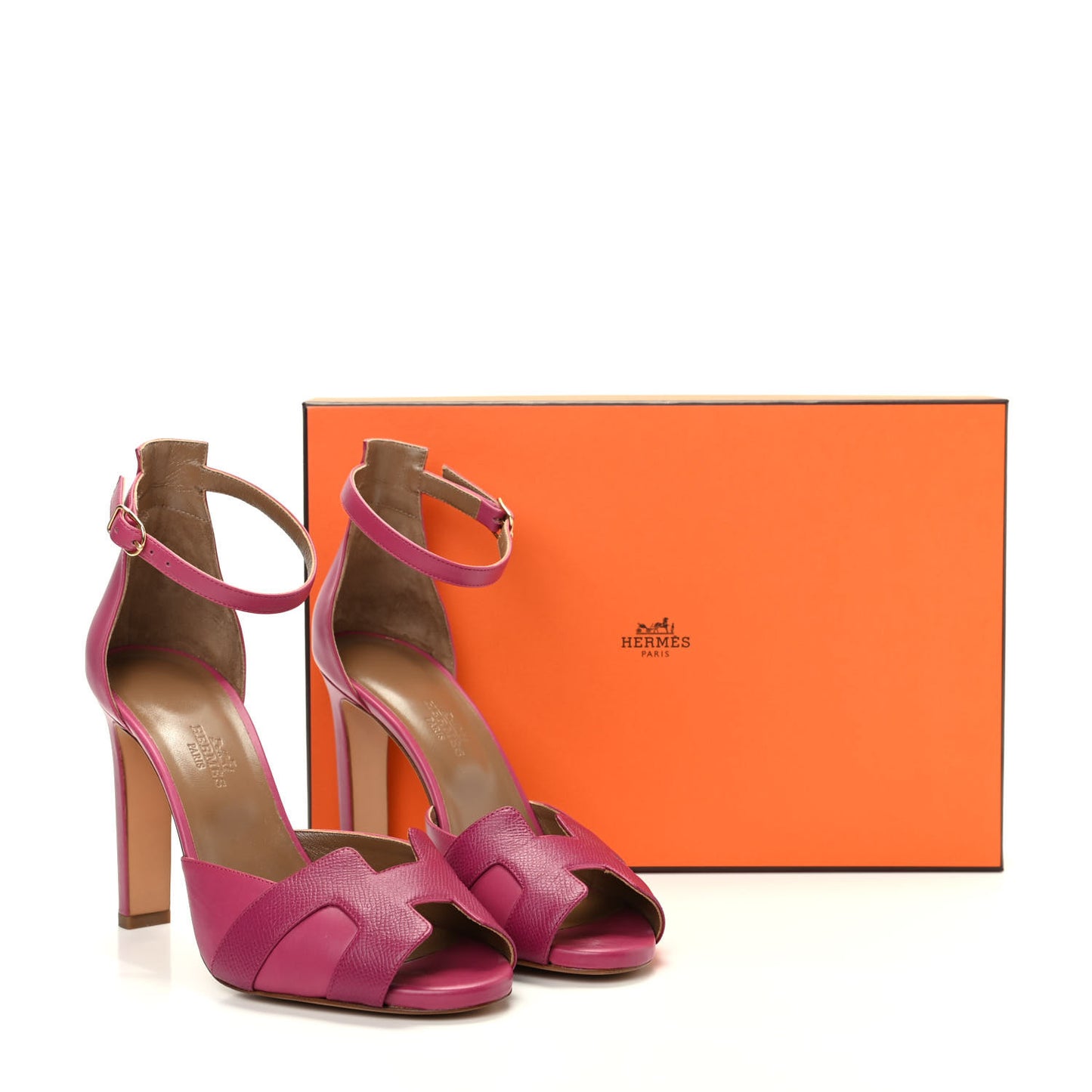 Calfskin Epsom Krystal Sandals 38 Fuchsia