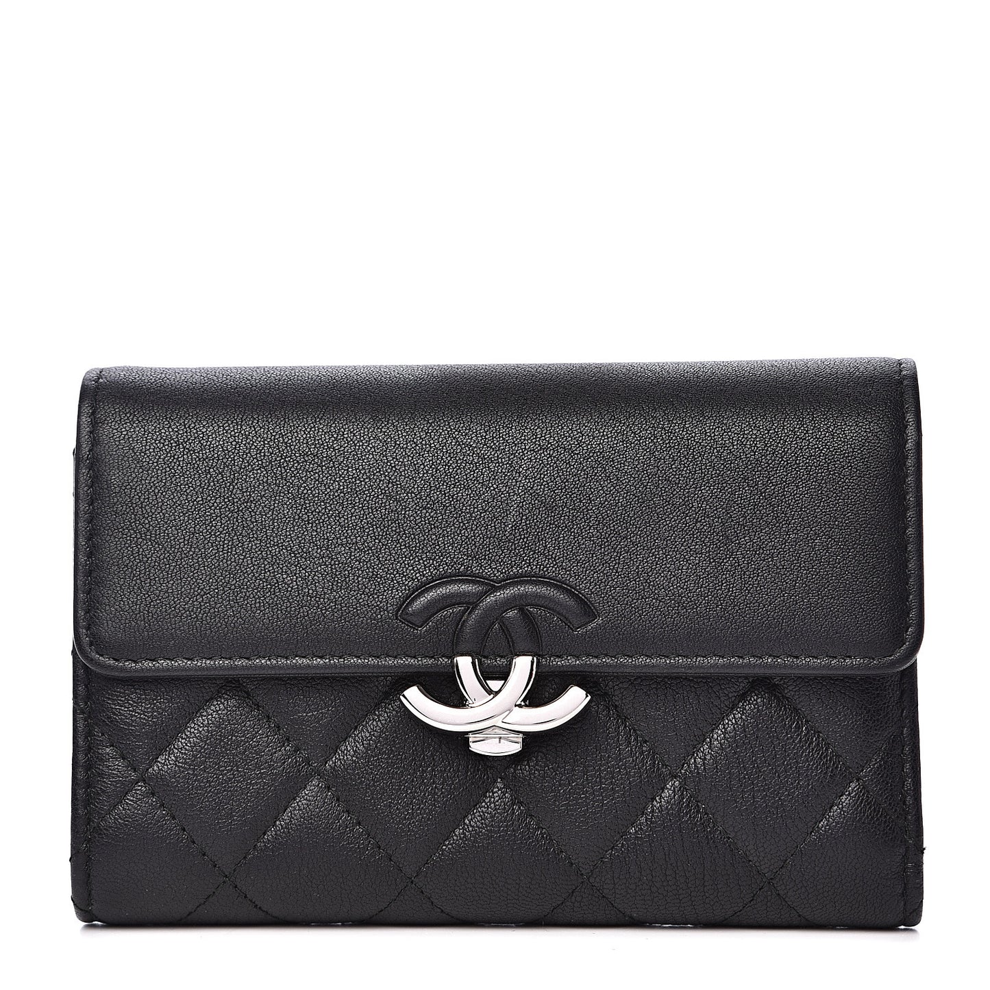 Lambskin Quilted CC Box Flap Wallet Black