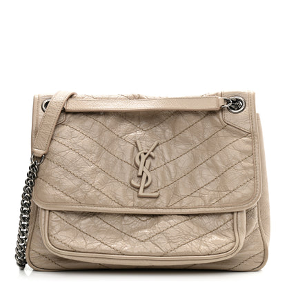 Saint Laurent Crinkled Calfskin Matelasse Monogram Medium Niki Chain Satchel Light Natural 1 of 12
