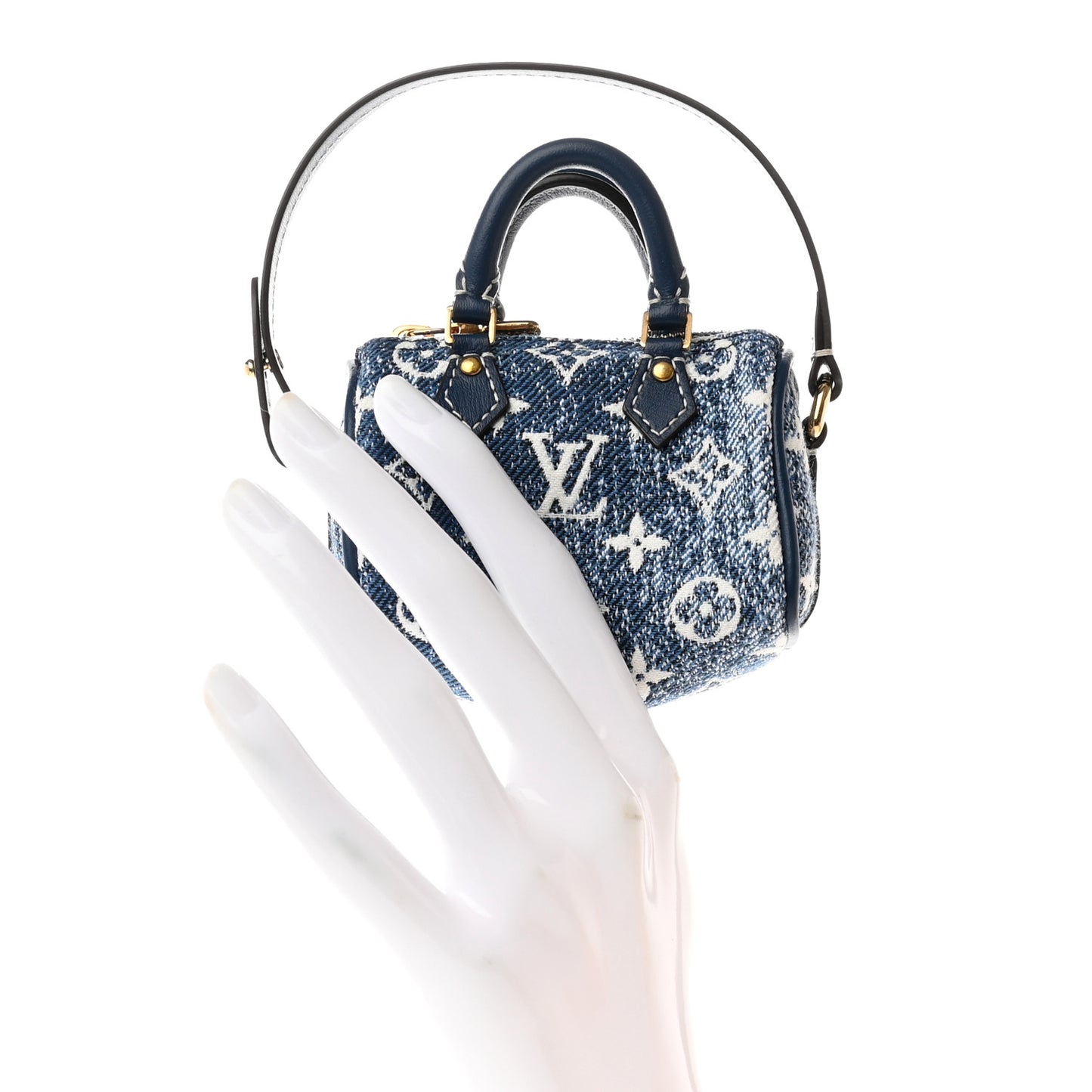 Denim Monogram Jacquard Micro Speedy Bag Charm Bleu