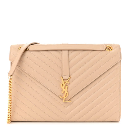 Saint Laurent Grain De Poudre Matelasse Chevron Large Monogram Satchel Nude Powder 1 of 10