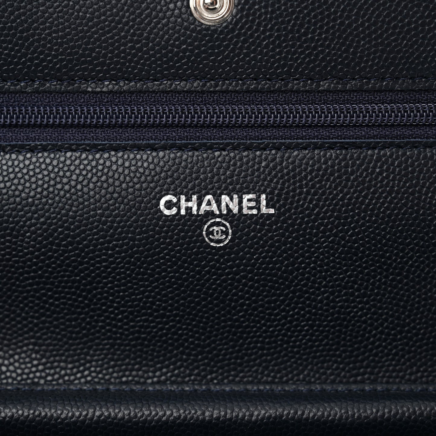 Caviar Quilted Wallet on Chain WOC Navy Blue