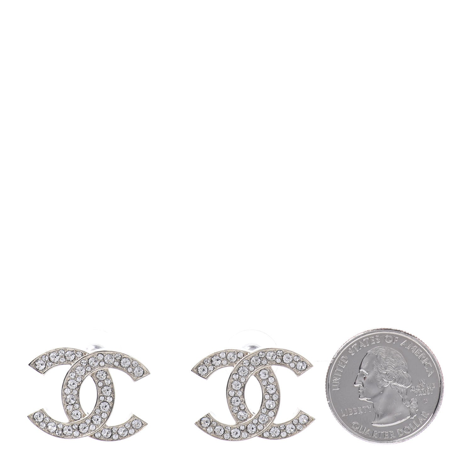 Chanel Crystal CC Stud Earrings Gold 2 of 5