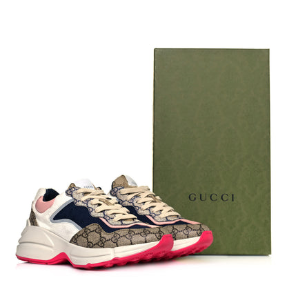 Gucci GG Supreme Monogram Mix Monogram Womens Rhyton Sneakers 39 London Blue Beige Pale Pink 9 of 9