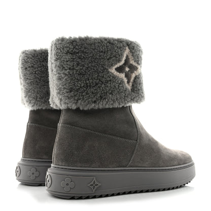 Louis Vuitton Suede Calfskin Shearling Snowdrop Flat Ankle Boot 37 Grey 4 of 9