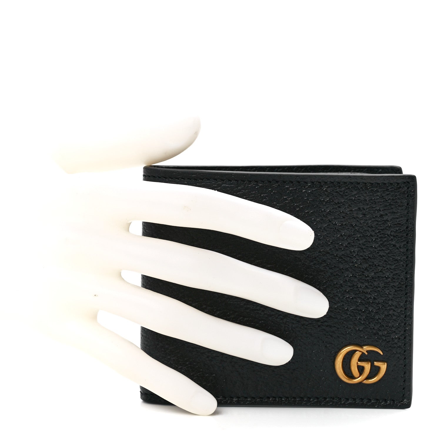 Gucci Calfskin Boar Effect GG Marmont Bi-Fold Wallet Black 2 of 12