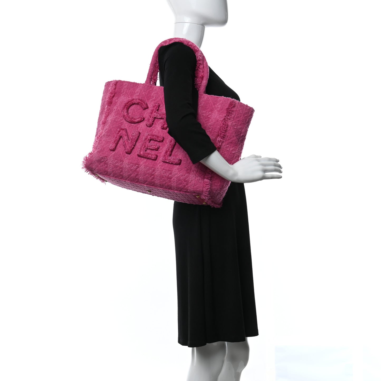 Wool Tweed Large Zipped Shopping Tote Pink