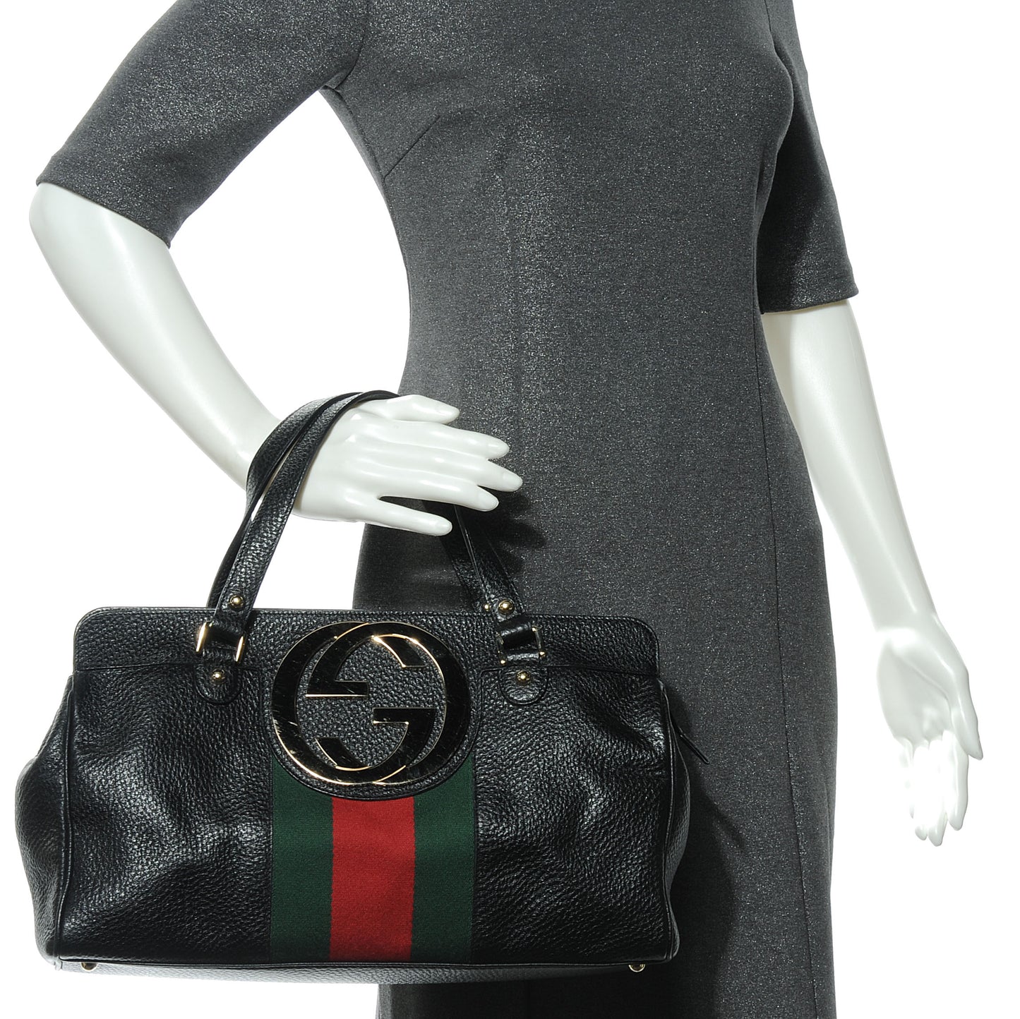 Leather Blondie Web Satchel Black