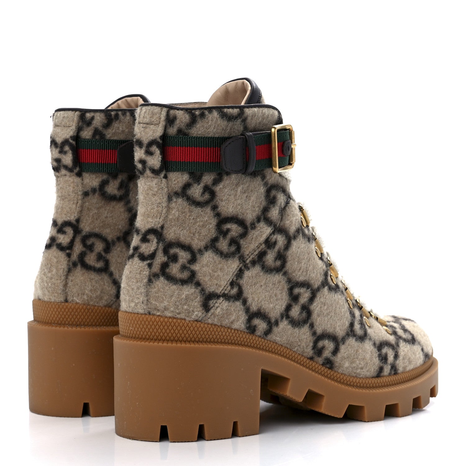 Gucci Covered Wool GG Monogram Womens Lace Up Combat Ankle Boots 35.5 Beige Ebony Cocoa 4 of 8