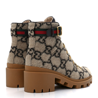 Gucci Covered Wool GG Monogram Womens Lace Up Combat Ankle Boots 35.5 Beige Ebony Cocoa 4 of 8