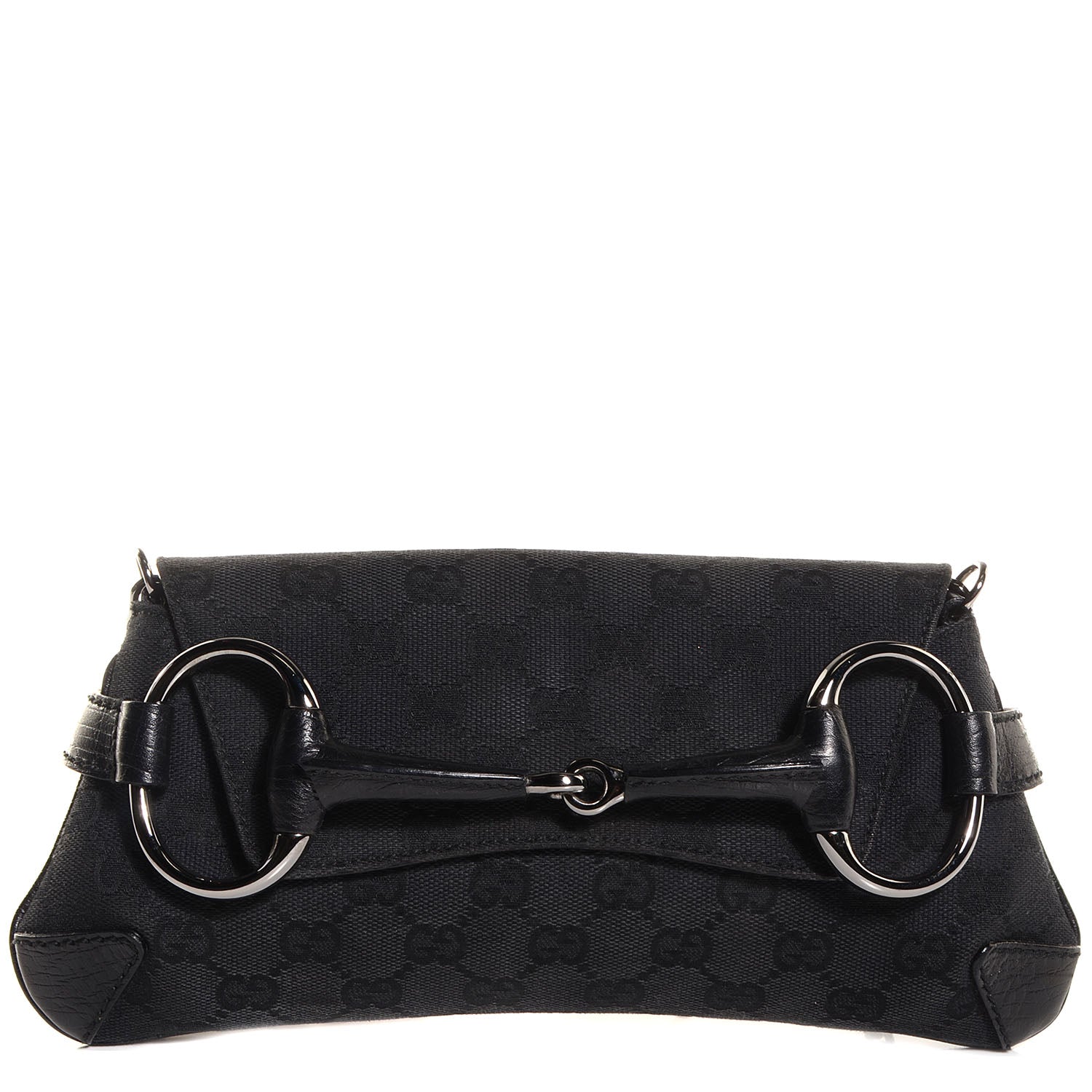 Gucci Monogram Horsebit Chain Clutch Black 1 of 7