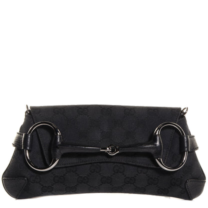 Gucci Monogram Horsebit Chain Clutch Black 1 of 7