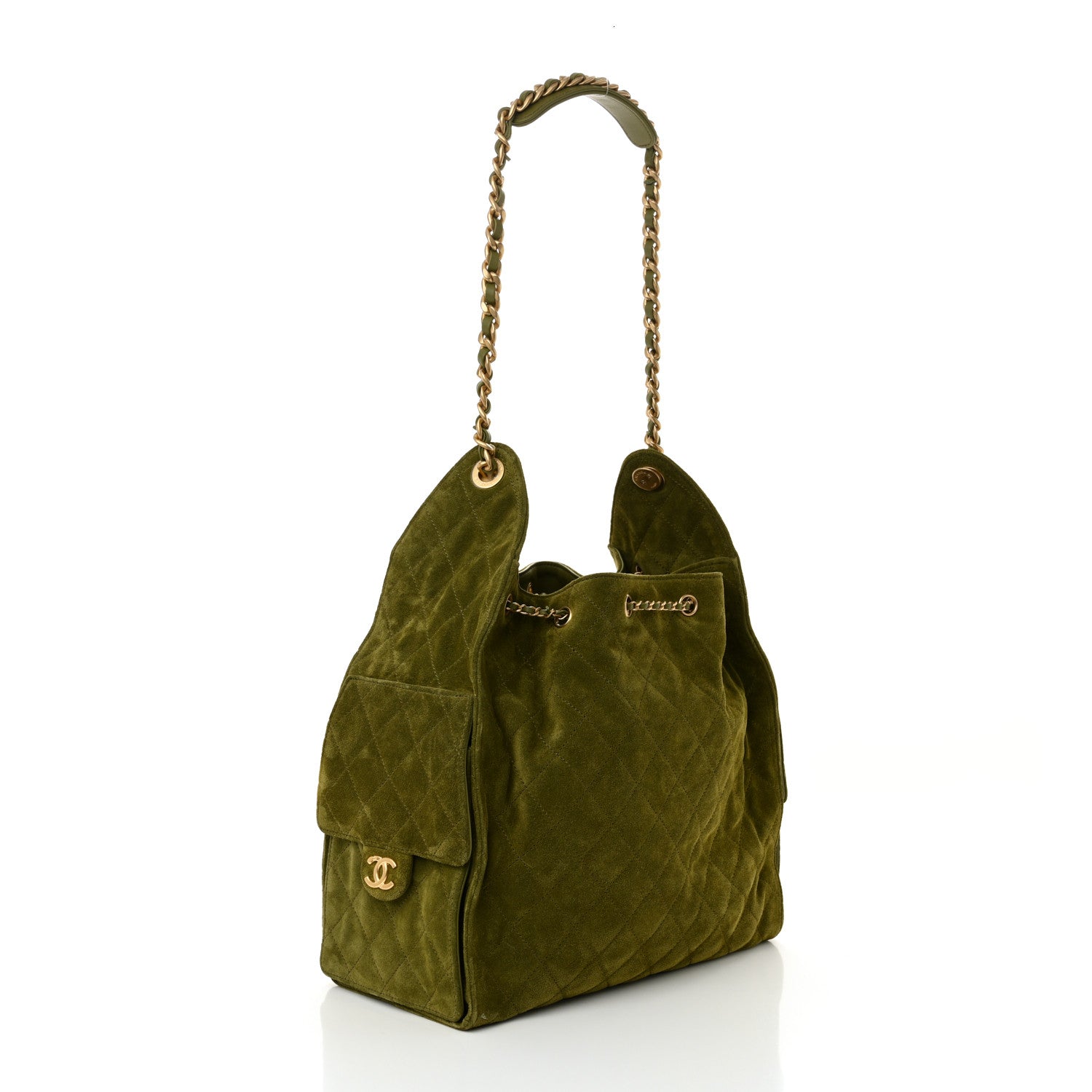 Chanel Suede Quilted Medium Chanel 25 Handbag Khaki 3 of 9