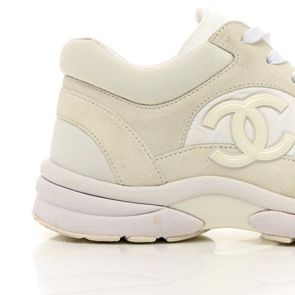 Chanel Suede Calfskin Fabric CC Sneakers 38 White 18 of 21