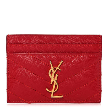 Saint Laurent Grain De Poudre Matelasse Chevron Monogram Credit Card Case Red 1 of 8