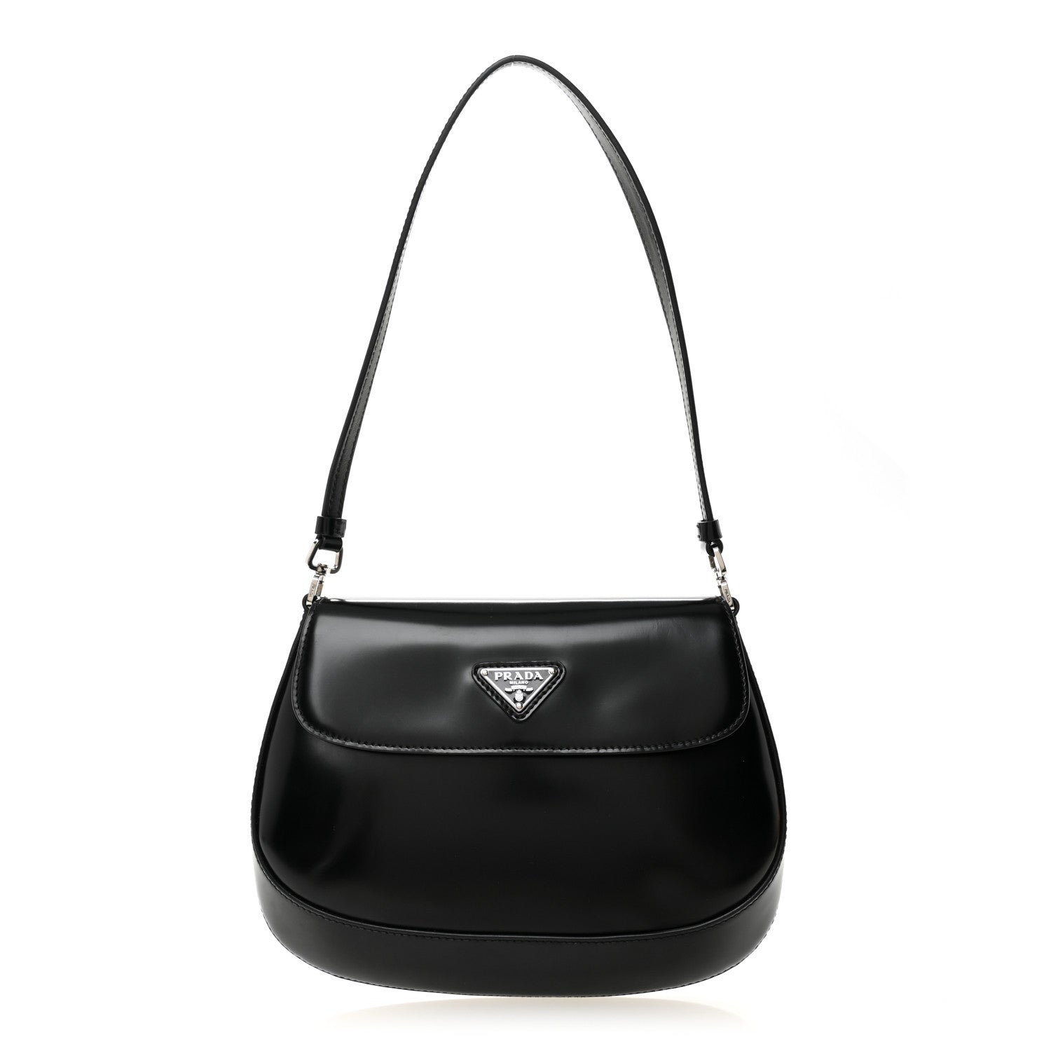 Prada Spazzolato Cleo Flap Shoulder Bag Black 1 of 11
