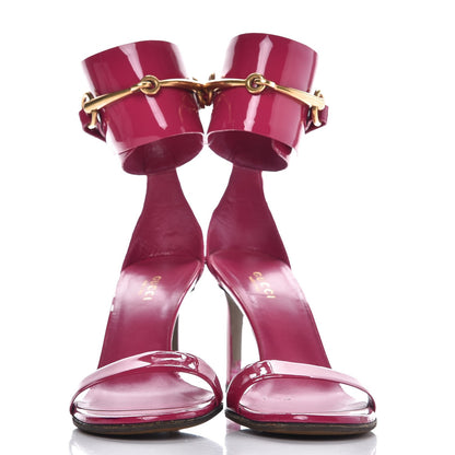 Gucci Patent Bright Bit Ankle Sandals 37.5 Shocking Pink 2 of 10