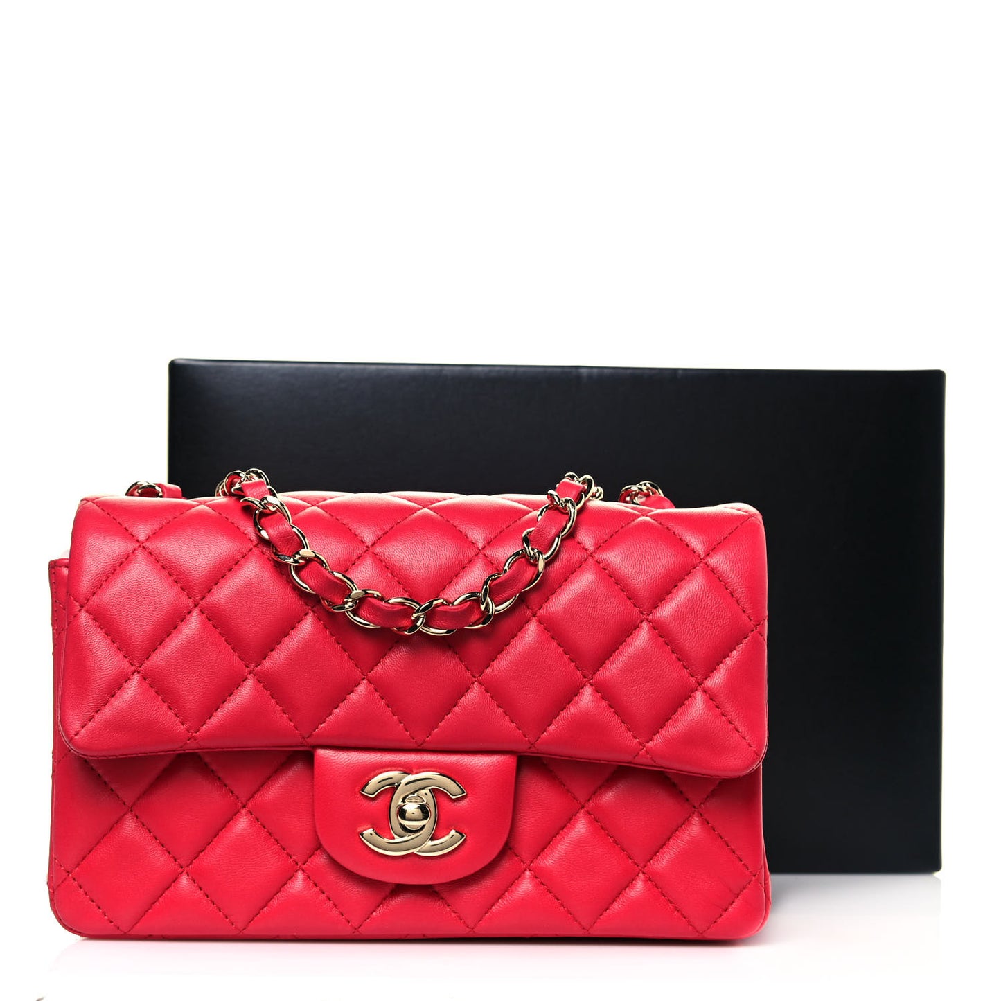 Lambskin Quilted Mini Rectangular Flap Red