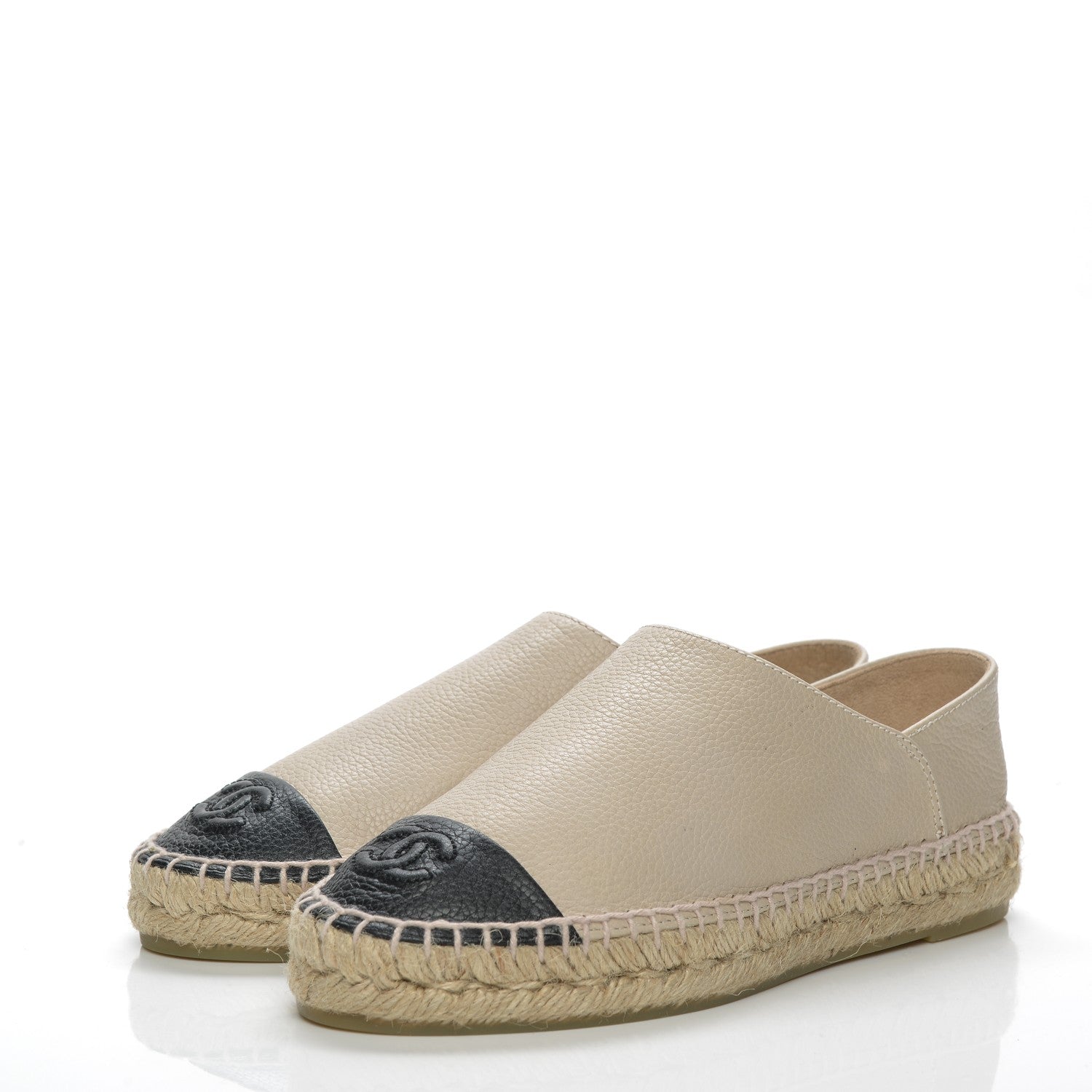 Chanel Grained Calfskin CC Espadrilles 35 Beige Black 3 of 8