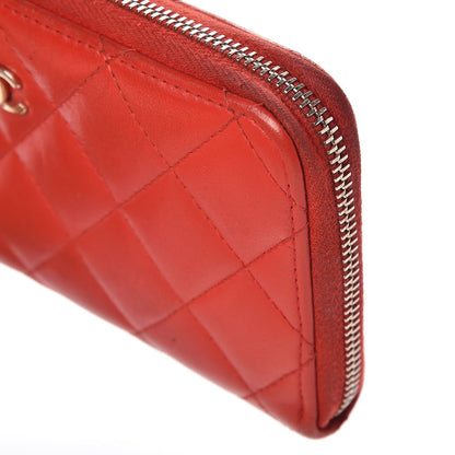 Chanel Lambskin Quilted Small Zip Around Wallet Red 11 of 14