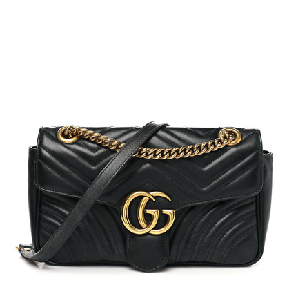 Gucci Calfskin Matelasse Small GG Marmont Shoulder Bag Black 1 of 10