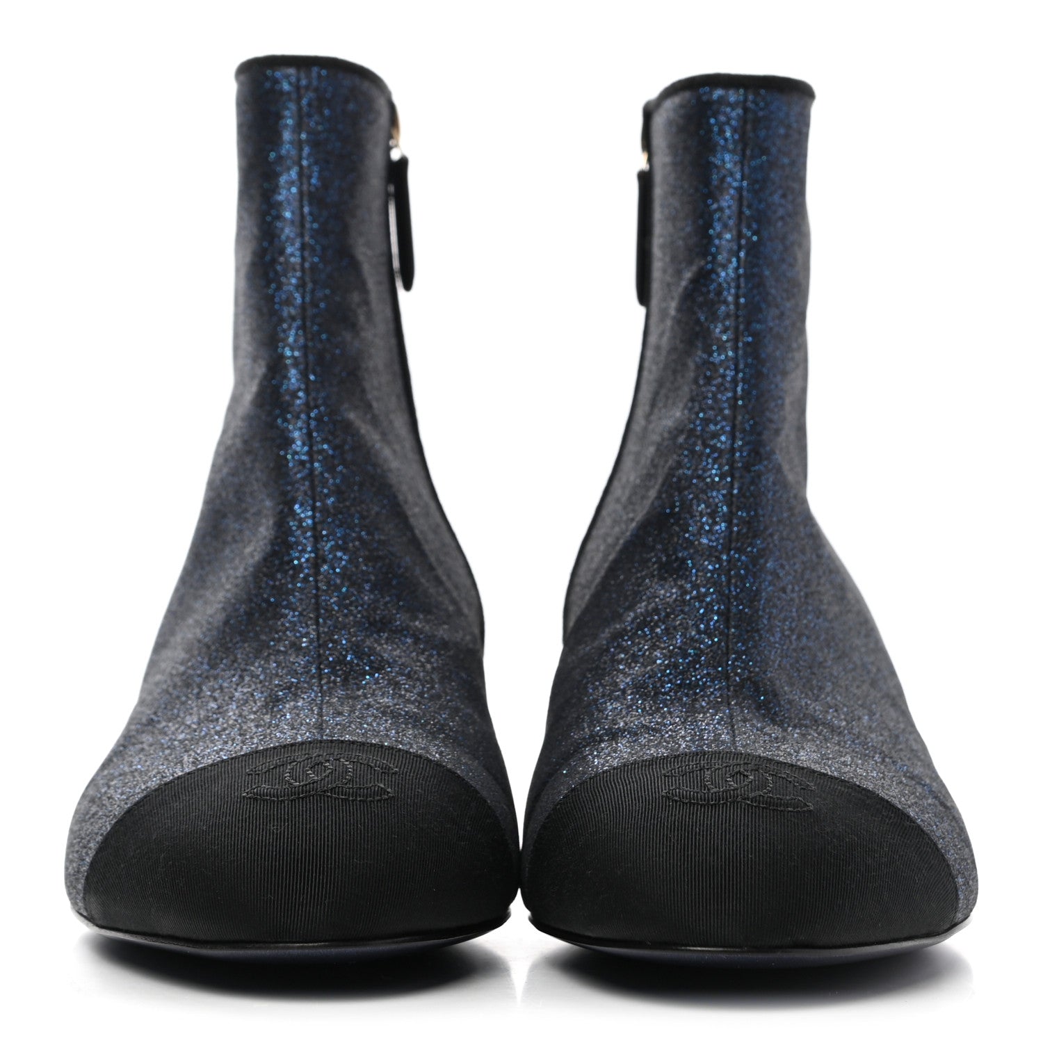 Chanel Grosgrain Sequin Cap Toe Logo Short Boots 41 Blue 2 of 8