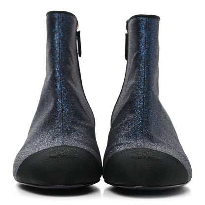 Chanel Grosgrain Sequin Cap Toe Logo Short Boots 41 Blue 2 of 8