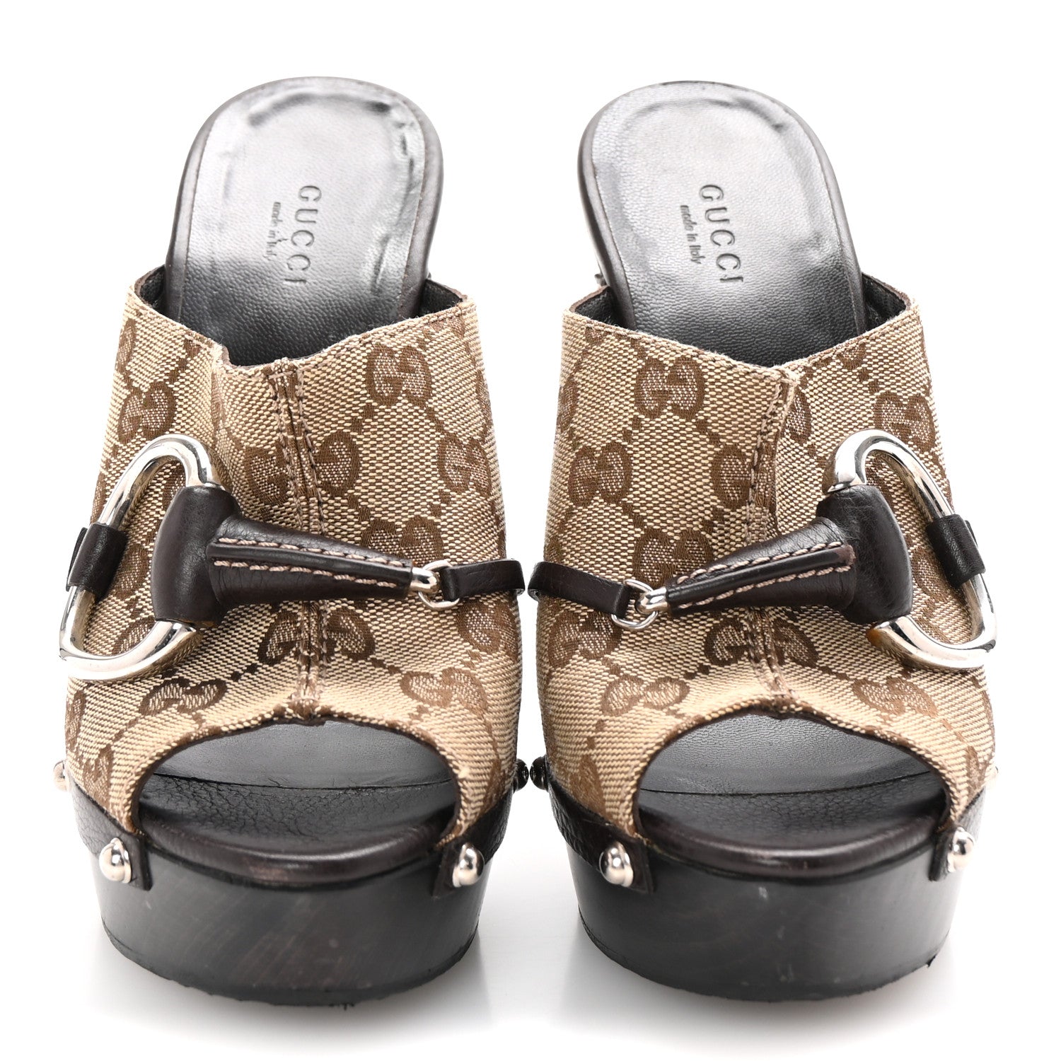 Gucci Monogram Cellarius Soft Calfskin Icon Bit Platform Clog High Heel Slide Sandals 36 Beige Ebony Cocoa 3 of 10