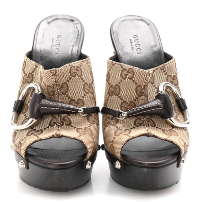 Gucci Monogram Cellarius Soft Calfskin Icon Bit Platform Clog High Heel Slide Sandals 36 Beige Ebony Cocoa 3 of 10