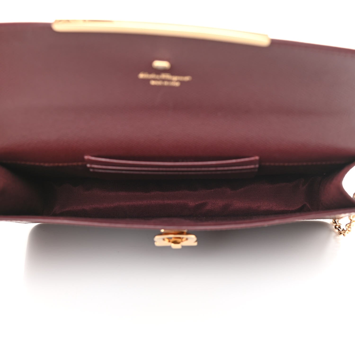 Salvatore Ferragamo Hammered Calfskin Gancio Wallet On Chain Burgundy 5 of 11