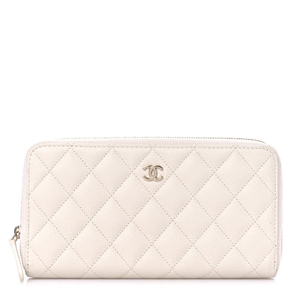 Chanel Caviar Quilted Large Gusset Zip Around Wallet White 1 of 17