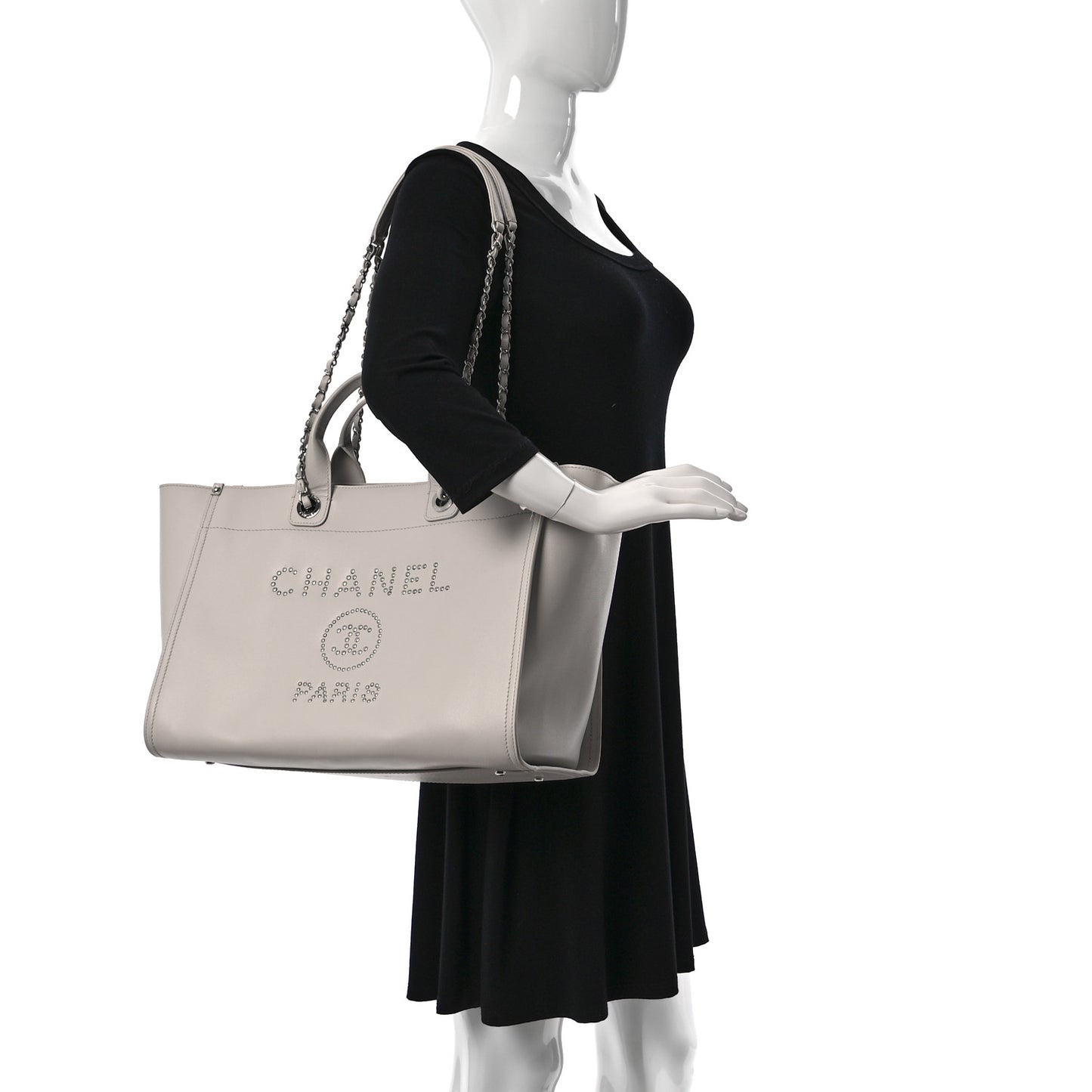 Caviar Medium Studded Deauville Tote White
