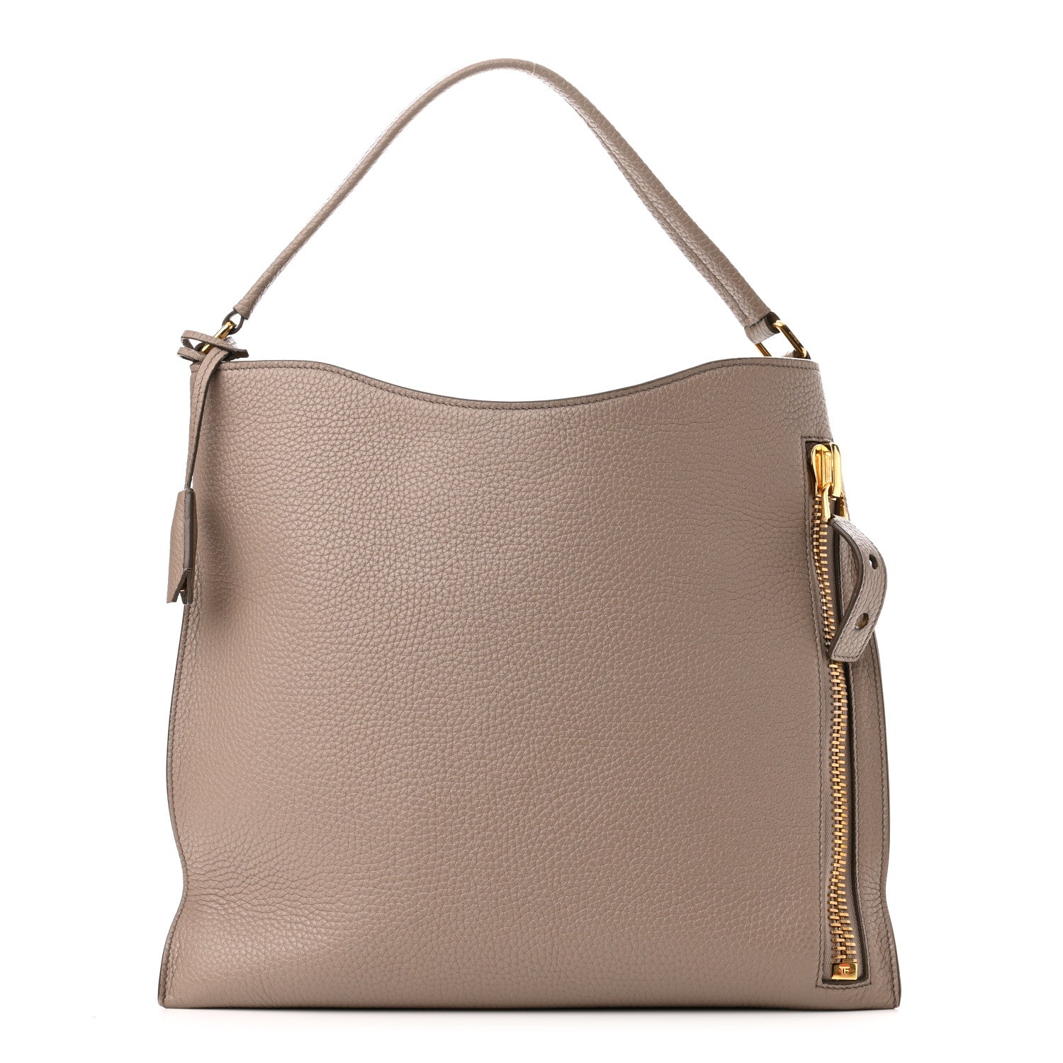 Tom Ford Pebbled Calfskin Alix Padlock Zip Hobo Bag Taupe 3 of 9