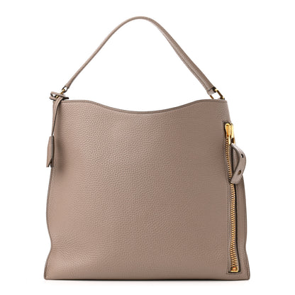 Tom Ford Pebbled Calfskin Alix Padlock Zip Hobo Bag Taupe 3 of 9
