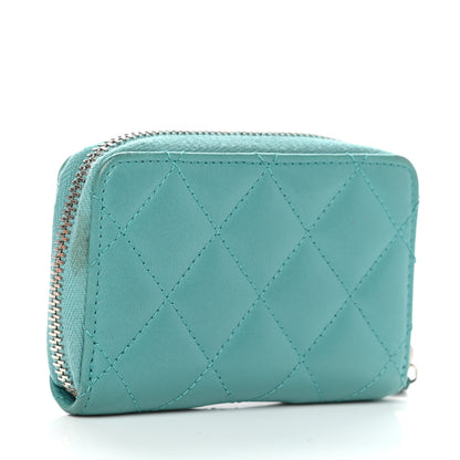 Chanel Lambskin Quilted Zip Around Coin Purse Wallet Turquoise 3 of 10