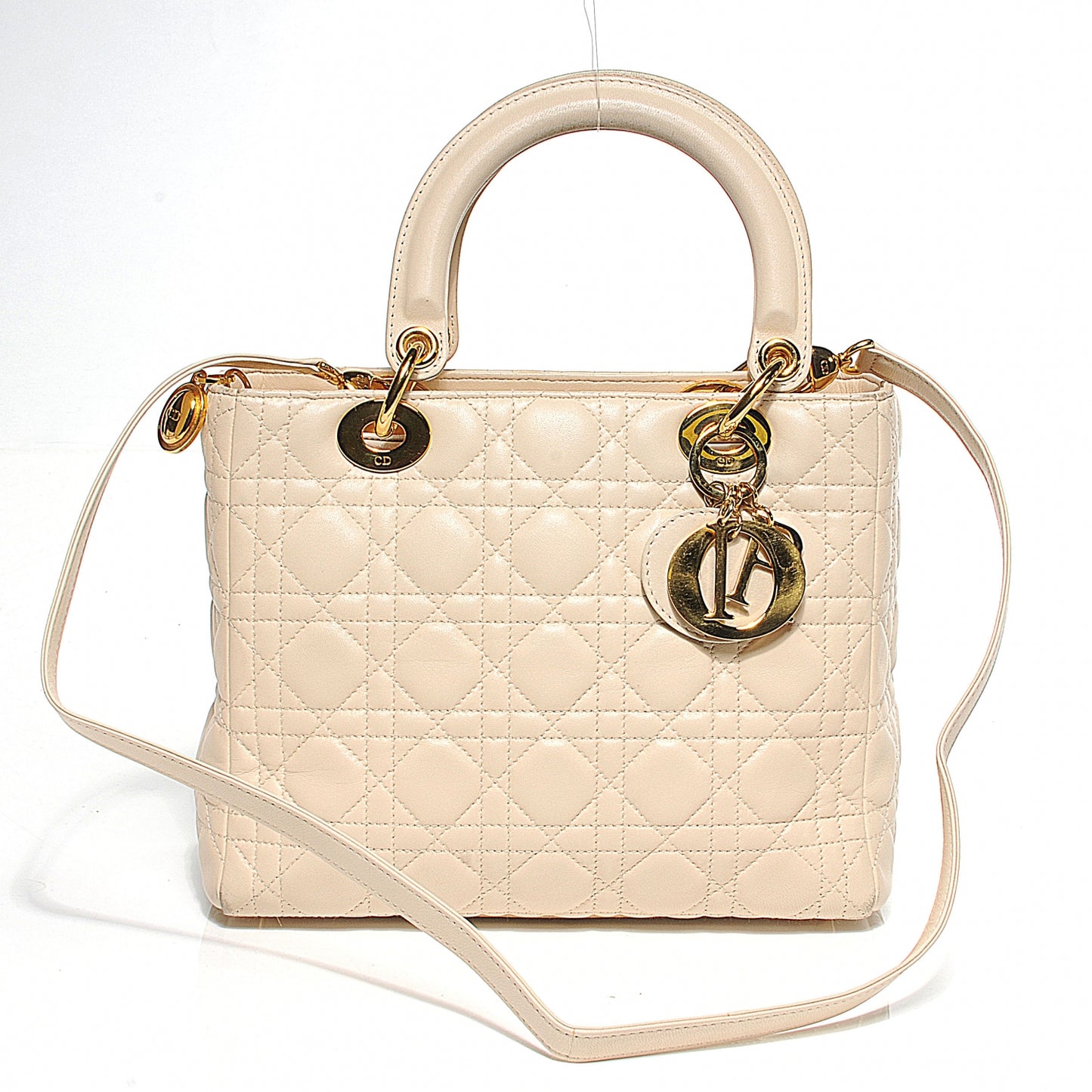 Lambskin Cannage Medium Lady Dior Beige