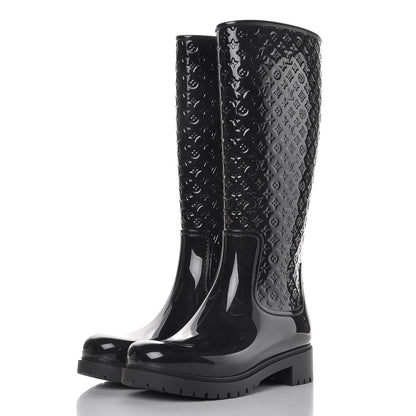 Louis Vuitton Rubber Embossed Monogram Splash Rain Boots 39 Black 2 of 7