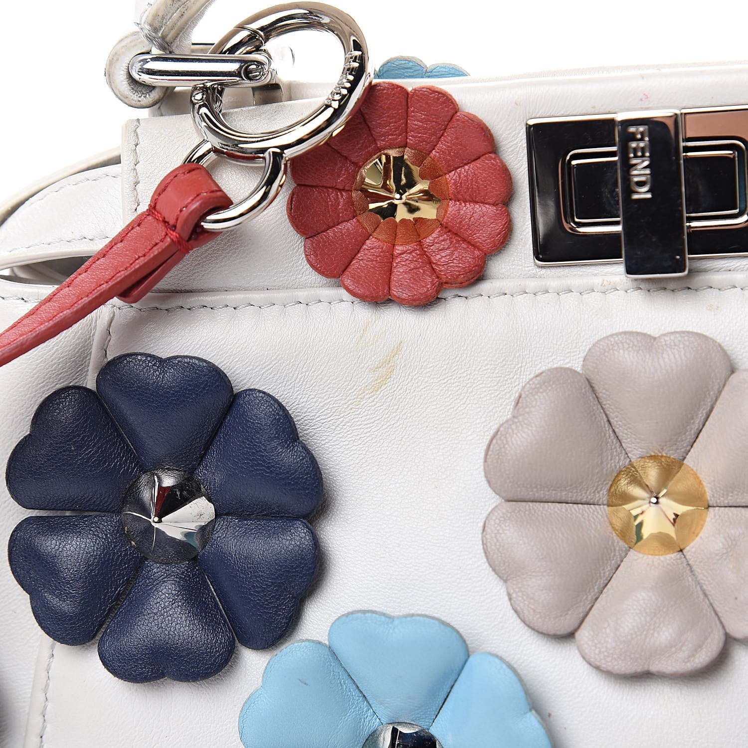 Fendi Nappa Flowerland Mini Peekaboo Iconic Satchel White Ice Multicolor 14 of 19
