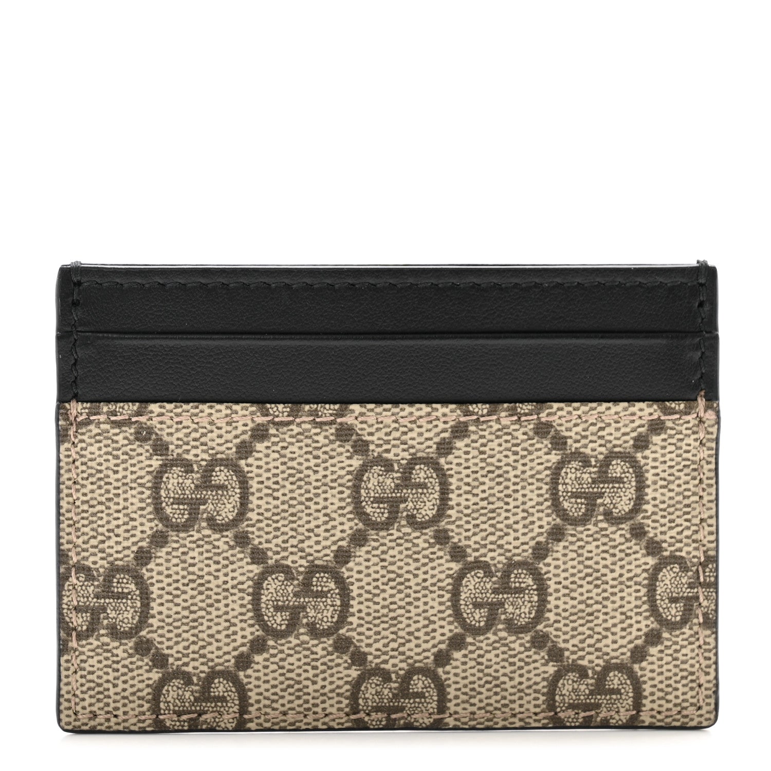 Gucci GG Supreme Monogram Calfskin Card Holder Beige Black 1 of 7