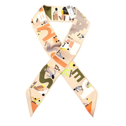 Hermes Silk Figures Libres Twilly Beige Vert Orange 1 of 3