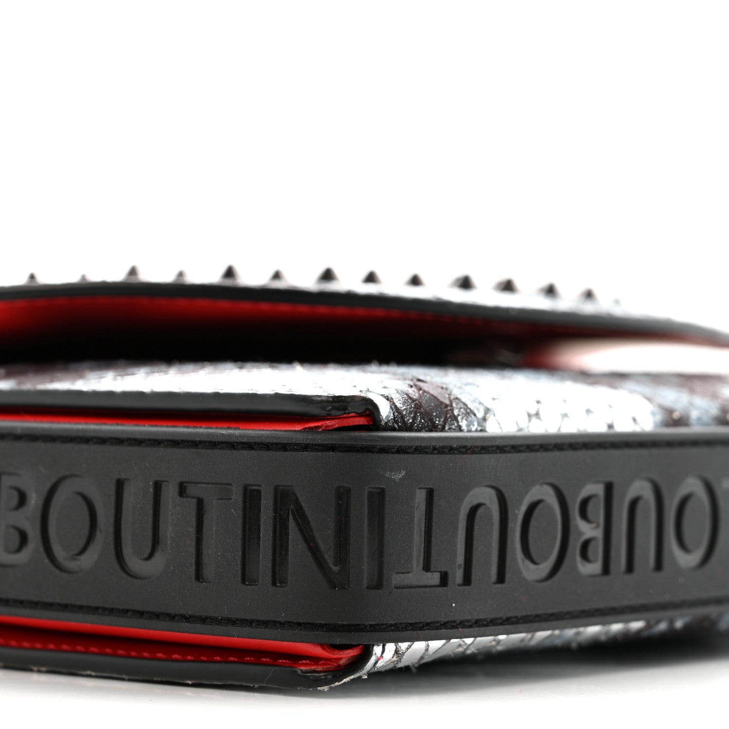Christian Louboutin Metallic Snakeskin Spiked Explorafunk Wallet On Strap Gunmetal Black Multicolor 9 of 12