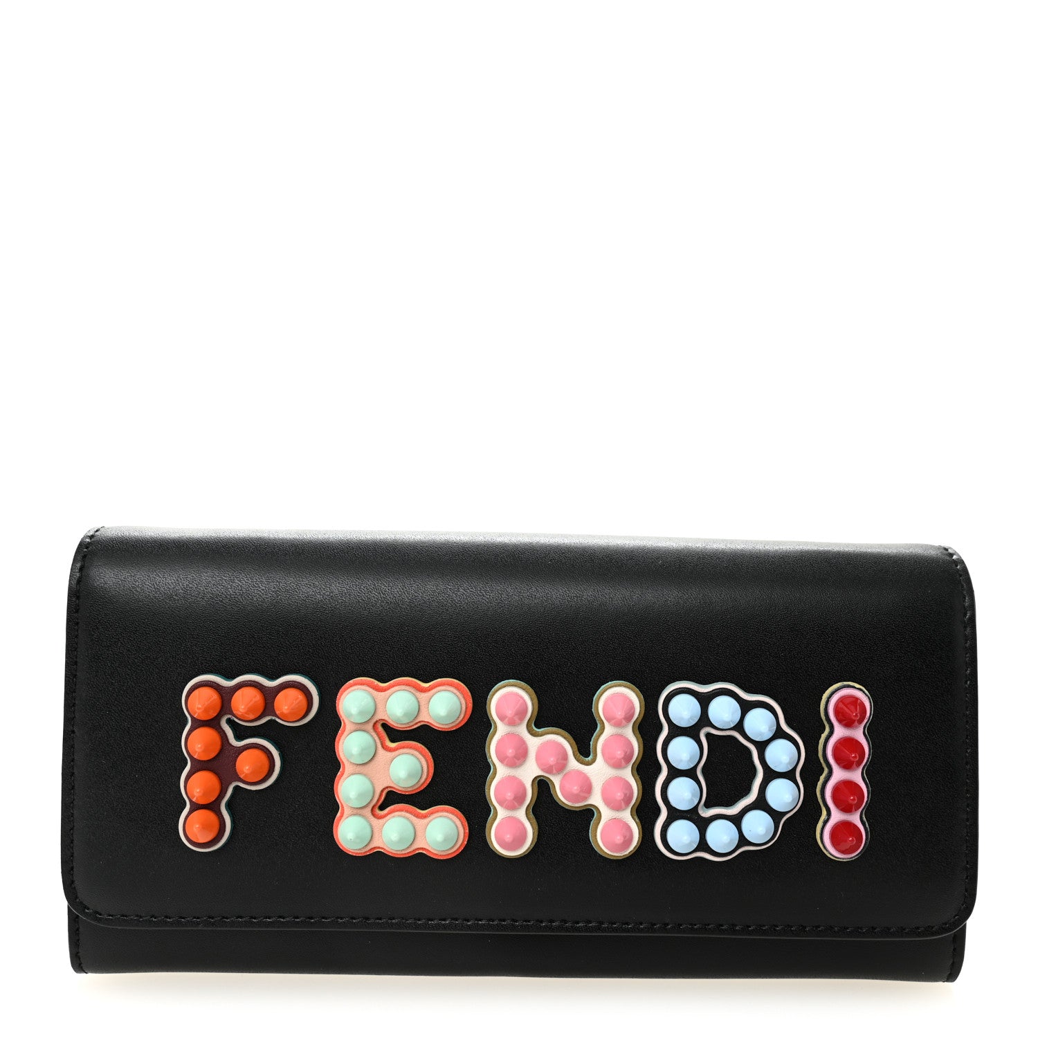 Fendi Vitello Liberty Fun Fair Studded Continental Wallet On Chain Black Multicolor 1 of 8