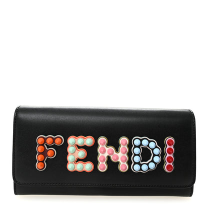 Fendi Vitello Liberty Fun Fair Studded Continental Wallet On Chain Black Multicolor 1 of 8