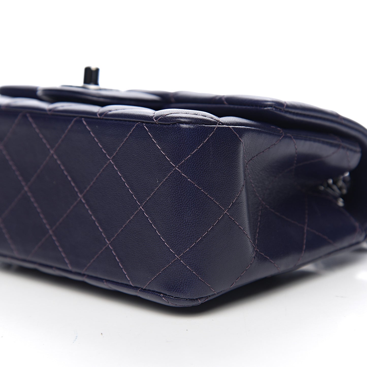 Lambskin Quilted Mini Rectangular Flap Dark Purple