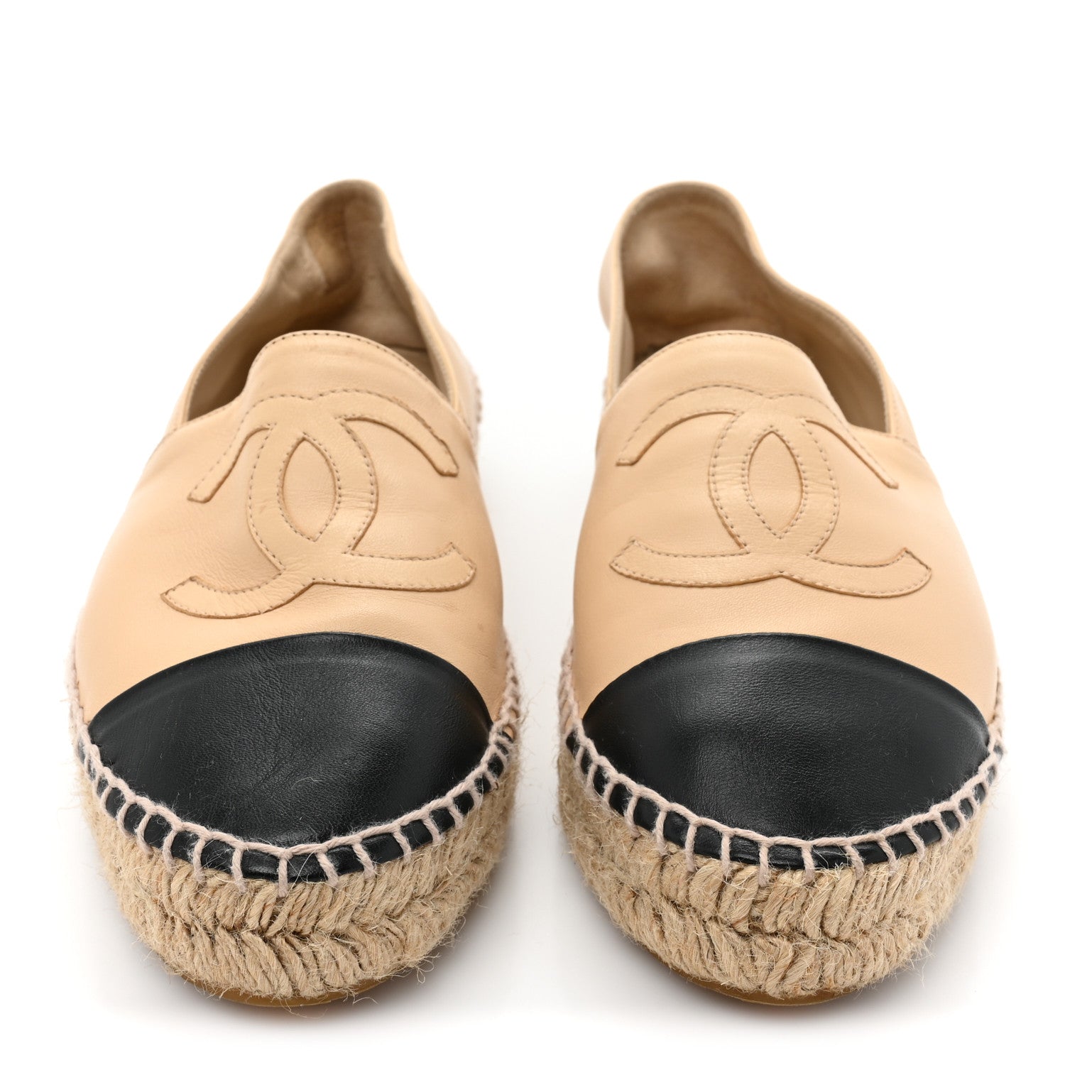 Chanel Lambskin CC Espadrilles 38 Beige Black 2 of 9