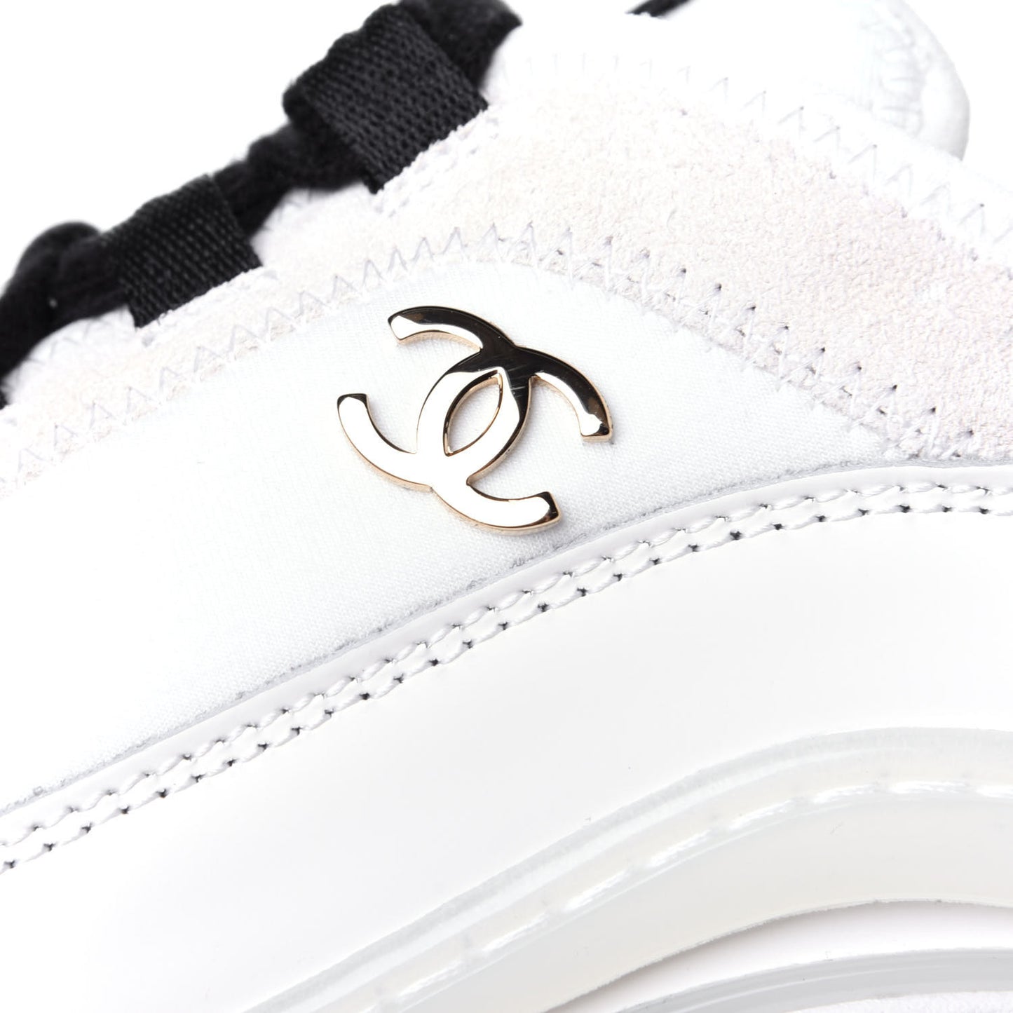 Velvet Calfskin Mixed Fibers CC Sneakers 38 Ivory Black