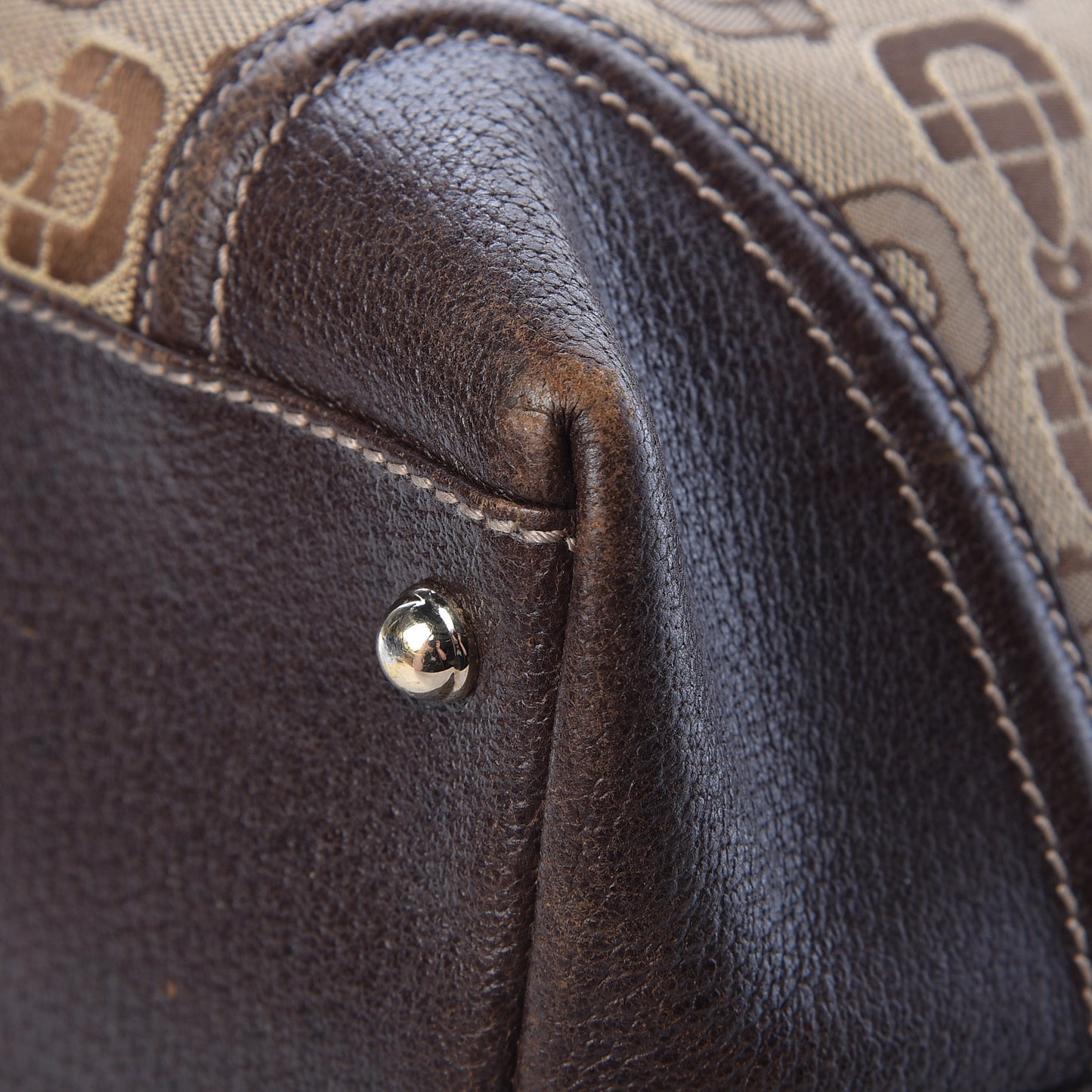 Horsebit Canvas Large Treasure Boston Tote Dark Brown
