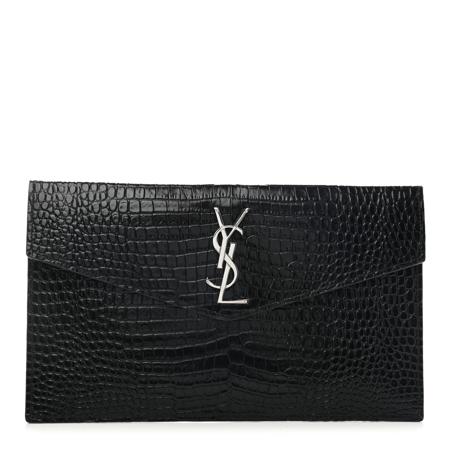 Calfskin Crocodile Embossed Uptown Monogram Pouch Black