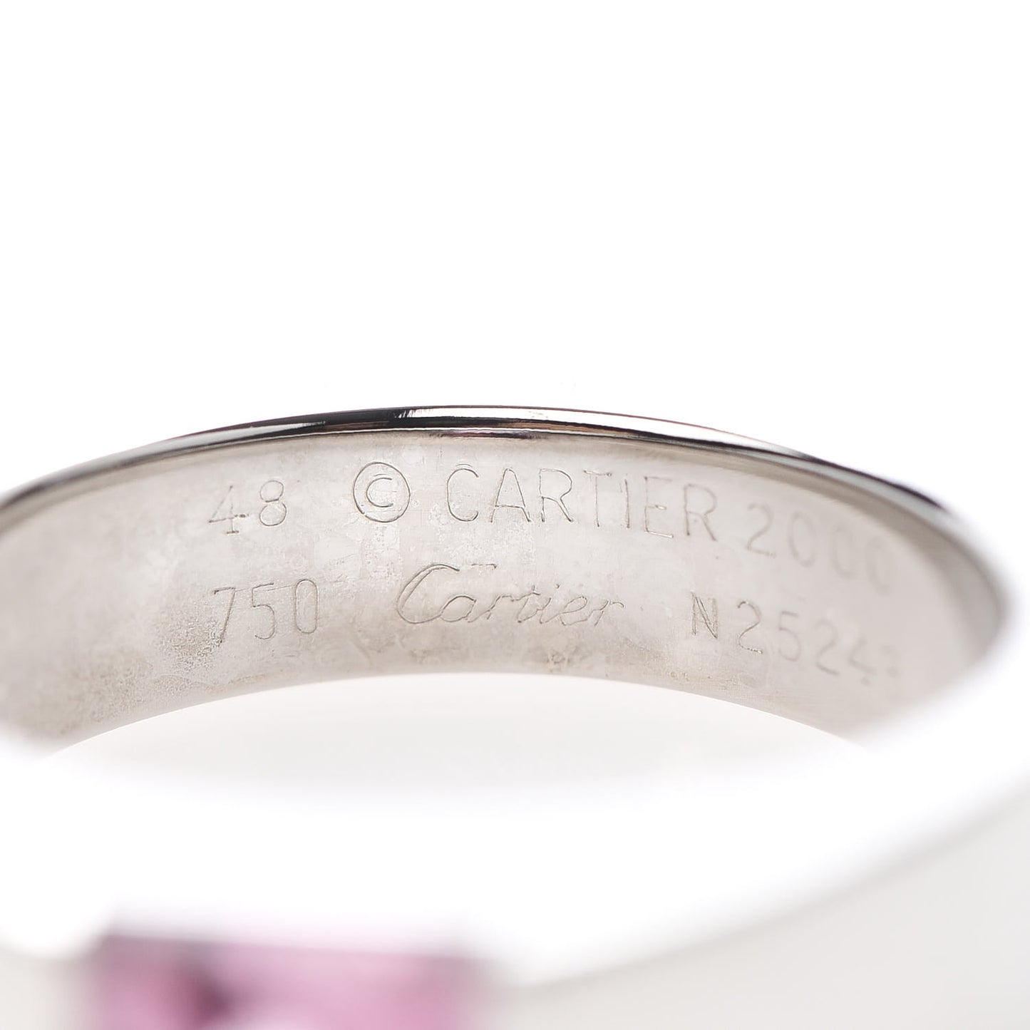 18K White Gold Pink Tourmaline Tank Ring 48 4.5